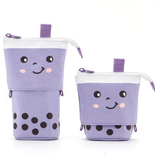 Load image into Gallery viewer, ANGOO Cute Girl Heart Multifunctional Pen Holder Stationery Retractable Storage Bag, Taro Milk Tea, Peach Milk Tea, Blue Silk Velvet Tea, Coffee Milk Tea, Mango Tea, Pink Wave Point, Gray Wave Point, Blue Point, Black Point, Pink (Canvas + PU)         ...