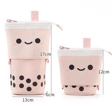 Load image into Gallery viewer, ANGOO Cute Girl Heart Multifunctional Pen Holder Stationery Retractable Storage Bag, Taro Milk Tea, Peach Milk Tea, Blue Silk Velvet Tea, Coffee Milk Tea, Mango Tea, Pink Wave Point, Gray Wave Point, Blue Point, Black Point, Pink (Canvas + PU)         ...