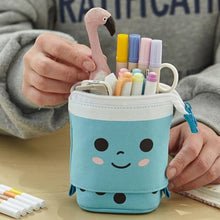 Load image into Gallery viewer, ANGOO Cute Girl Heart Multifunctional Pen Holder Stationery Retractable Storage Bag, Taro Milk Tea, Peach Milk Tea, Blue Silk Velvet Tea, Coffee Milk Tea, Mango Tea, Pink Wave Point, Gray Wave Point, Blue Point, Black Point, Pink (Canvas + PU)         ...