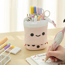 Load image into Gallery viewer, ANGOO Cute Girl Heart Multifunctional Pen Holder Stationery Retractable Storage Bag, Taro Milk Tea, Peach Milk Tea, Blue Silk Velvet Tea, Coffee Milk Tea, Mango Tea, Pink Wave Point, Gray Wave Point, Blue Point, Black Point, Pink (Canvas + PU)         ...