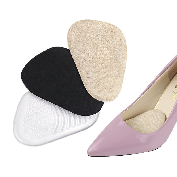5 Pairs Anti-Slip Sole Pads For High Heels Gel Crystal Comfortable Half Pads, Transparent, Flannel Apricot, Flannel Black