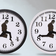 Load image into Gallery viewer, Walking Clock Businessman Briefcase Glass Wall Clock Personality Clock Decoration Round Clock, White, Black