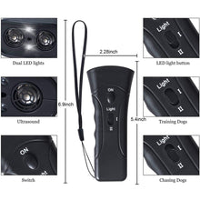 Load image into Gallery viewer, LED Flashlight Ultrasonic Dog Repeller Portable Dog Trainer, Single-headed Black, Single-headed Yellow, Double black