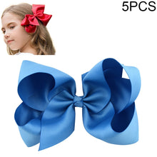 Load image into Gallery viewer, 5 PCS 6 Inch Colorful Kids Girls Big Solid Ribbon Hair Bow Clips