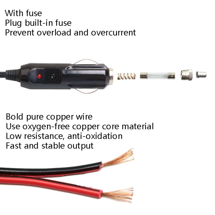 Car Compressor Refrigerator Line 12/24V Semiconductor Refrigerator Power Cord Cigarette Lighter Line, With Switch 1m, With Switch 2m, With Switch 4m, With Switch 5m, Without Switch 1m, Without Switch 2m, Without Switch 4m, Without Switch 5m