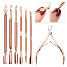 Load image into Gallery viewer, Stainless Steel Rose Gold Double-Headed Steel Push Dead Skin Scissors Nail Set,Style: D501, 01 Big Head, 02  Big Head, 03  Big Head, 04 Small Head, 05  Small Head, 06  Small Head, Dot Flower Needle, D501