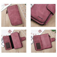 Load image into Gallery viewer, B821 Ladies Frosted Coin Purse PU Leather Clutch Multi-Purpose Long Wallet Large Capacity Card Case, Green, Blue, Black, Pink, Grey, Brown, Purple Red