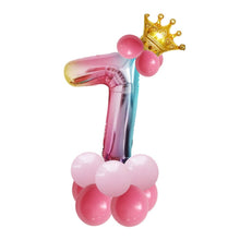 Load image into Gallery viewer, T2001 Birthday Gradient Digital Crown Aluminum Film Balloon Set