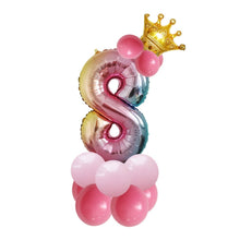 Load image into Gallery viewer, T2001 Birthday Gradient Digital Crown Aluminum Film Balloon Set