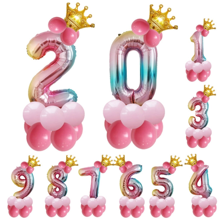 T2001 Birthday Gradient Digital Crown Aluminum Film Balloon Set