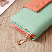 Load image into Gallery viewer, Flying Bird Two Fold Wallet Lady Long Wallet Zipper Mobile Phone Bag Large Capacity Card Holder, Red, Light Green, Orange, Pink, Rose Red, Royal Blue