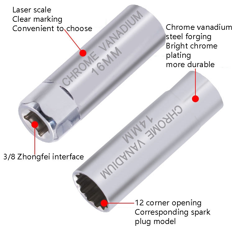Car Spark Plug Sleeve Wrench Thin Flames Disassembly Tool, Specification:, 12mm (Shrapnel), 14mm (Shrapnel), 14mm (Magnetic), 16mm (Magnetic), 16mm (Glue Cover)