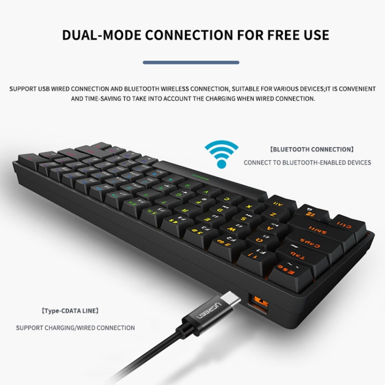 LEAVEN K28 61 Keys Gaming Office Computer RGB Wireless Bluetooth + Wired Dual Mode Mechanical Keyboard, Cabel Length:1.5m, Green Axis (Black), Green Axis (White), Green Axis (Blue), Green Axis (Pink), Red Axis (Black), Red Axis (White), Red Axis (Blue)...