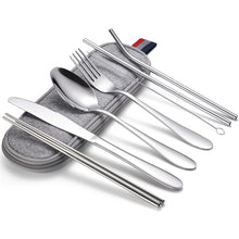 Load image into Gallery viewer, 7 in 1 Cutlery Spoon Chopsticks And Straw Set Stainless Steel Portable Cutlery Set, Silver + Light Bag, Gold+ Light Bag, Rose+ Light Bag, Symphony + Light Bag, Black+ Light Bag, Silver + Deep Bag, Gold  + Deep Bag, Rose  + Deep Bag, Symphony + Deep Bag...