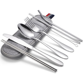 7 in 1 Cutlery Spoon Chopsticks And Straw Set Stainless Steel Portable Cutlery Set, Silver + Light Bag, Gold+ Light Bag, Rose+ Light Bag, Symphony + Light Bag, Black+ Light Bag, Silver + Deep Bag, Gold  + Deep Bag, Rose  + Deep Bag, Symphony + Deep Bag...