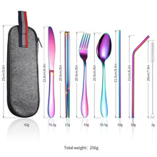Load image into Gallery viewer, 7 in 1 Cutlery Spoon Chopsticks And Straw Set Stainless Steel Portable Cutlery Set, Silver + Light Bag, Gold+ Light Bag, Rose+ Light Bag, Symphony + Light Bag, Black+ Light Bag, Silver + Deep Bag, Gold  + Deep Bag, Rose  + Deep Bag, Symphony + Deep Bag...