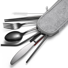 Load image into Gallery viewer, 7 in 1 Cutlery Spoon Chopsticks And Straw Set Stainless Steel Portable Cutlery Set, Silver + Light Bag, Gold+ Light Bag, Rose+ Light Bag, Symphony + Light Bag, Black+ Light Bag, Silver + Deep Bag, Gold  + Deep Bag, Rose  + Deep Bag, Symphony + Deep Bag...