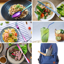 Load image into Gallery viewer, 7 in 1 Cutlery Spoon Chopsticks And Straw Set Stainless Steel Portable Cutlery Set, Silver + Light Bag, Gold+ Light Bag, Rose+ Light Bag, Symphony + Light Bag, Black+ Light Bag, Silver + Deep Bag, Gold  + Deep Bag, Rose  + Deep Bag, Symphony + Deep Bag...