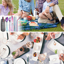 Load image into Gallery viewer, 7 in 1 Cutlery Spoon Chopsticks And Straw Set Stainless Steel Portable Cutlery Set, Silver + Light Bag, Gold+ Light Bag, Rose+ Light Bag, Symphony + Light Bag, Black+ Light Bag, Silver + Deep Bag, Gold  + Deep Bag, Rose  + Deep Bag, Symphony + Deep Bag...