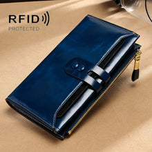 Load image into Gallery viewer, Leather Lady Wallet Multi-Card Slot Retro Oil Wax Leather Wallet Long Type RFID Anti-Theft Brush Clutch, Brown, Royal Blue, Rose Red, Purple, Black, Wine Red