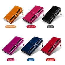 Load image into Gallery viewer, Leather Lady Wallet Multi-Card Slot Retro Oil Wax Leather Wallet Long Type RFID Anti-Theft Brush Clutch, Brown, Royal Blue, Rose Red, Purple, Black, Wine Red