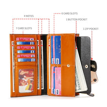Load image into Gallery viewer, Leather Lady Wallet Multi-Card Slot Retro Oil Wax Leather Wallet Long Type RFID Anti-Theft Brush Clutch, Brown, Royal Blue, Rose Red, Purple, Black, Wine Red