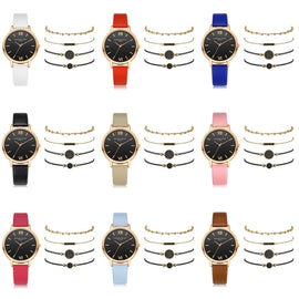 LVPAI XR3795 Ladies PU Strap Alloy Quartz Watch + Bracelet Set