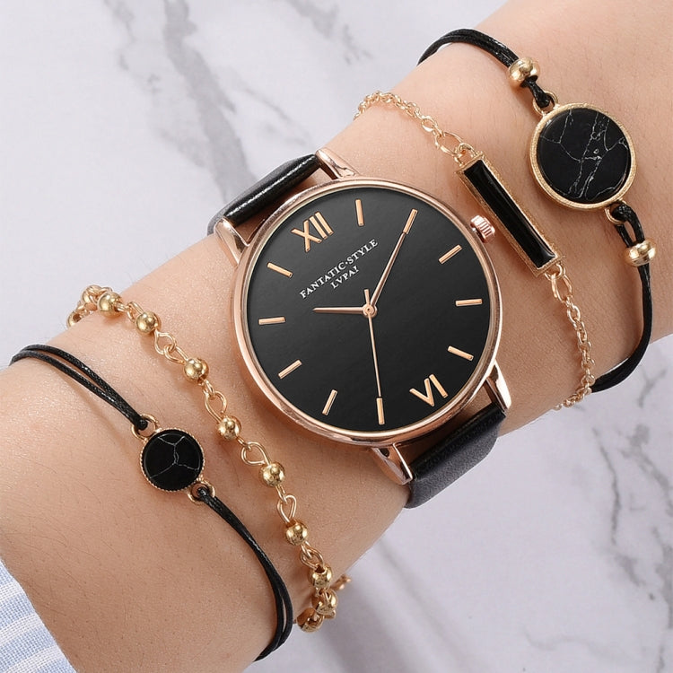 LVPAI XR3795 Ladies PU Strap Alloy Quartz Watch + Bracelet Set