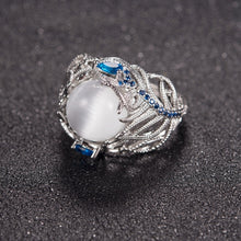 Load image into Gallery viewer, Vintage Silver Hollow Natural Opal Rings Feather Pattern Rings for Women Jewelry, 10, 6, 7, 8, 9