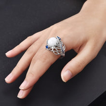 Load image into Gallery viewer, Vintage Silver Hollow Natural Opal Rings Feather Pattern Rings for Women Jewelry, 10, 6, 7, 8, 9
