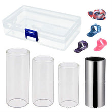 Load image into Gallery viewer, M02219 4 in 1 Plexiglass Slid Bar + Stainless Steel Slid Bar + Celluloid Guitar Finger Pick + Plastic Box Set, Plexiglass Slid Bar