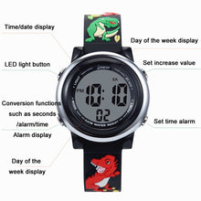 Load image into Gallery viewer, JNEW A380-86172 Children Cartoon 3D Castle Dinosaur Alarm Waterproof Colorful Backlight LED Electronic Watch