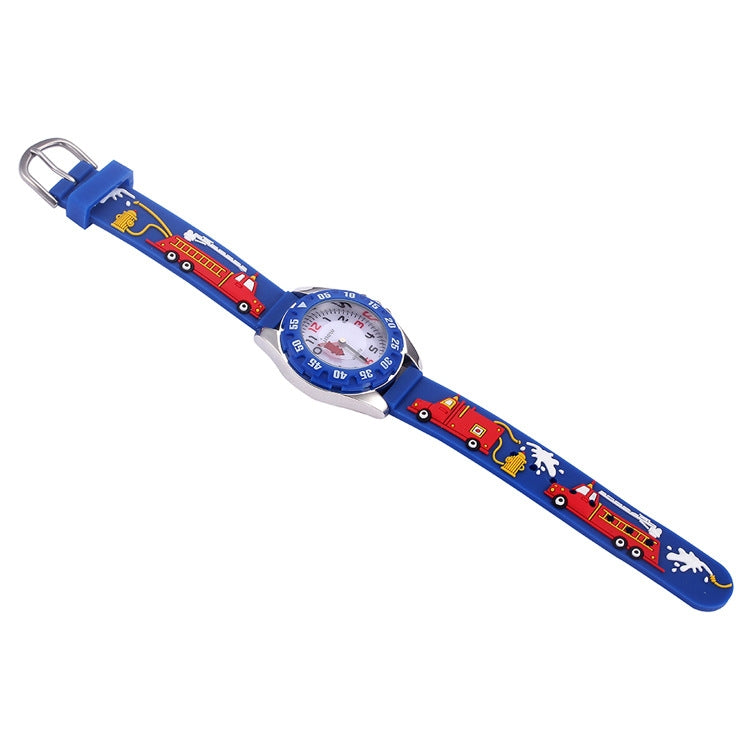 JNEW 6811-20076 Children Waterproof Cartoon 3D Fire Truck Car Silicone Strap Quartz Watch