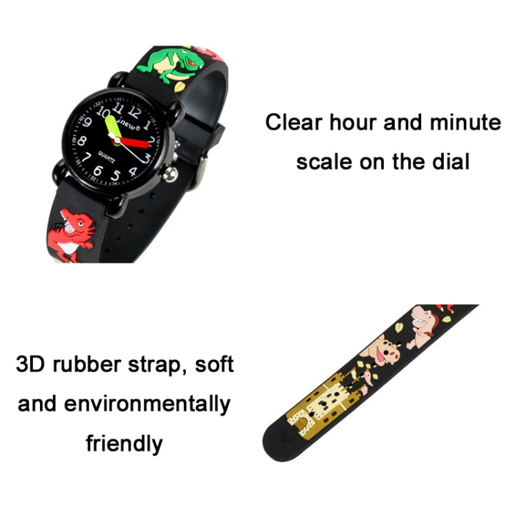 JNEW A335-86172 Children Cute Cartoon 3D Dinosaur Waterproof Silicone Strap Quartz Watch