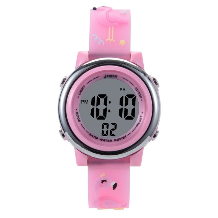 JNEW A380-86576 Student Cartoon Flamingo Waterproof Luminous Multifunction LED Electronic Watch