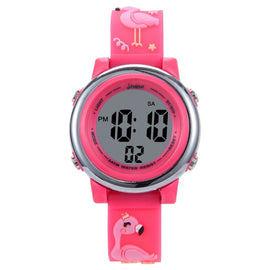 JNEW A380-86576 Student Cartoon Flamingo Waterproof Luminous Multifunction LED Electronic Watch