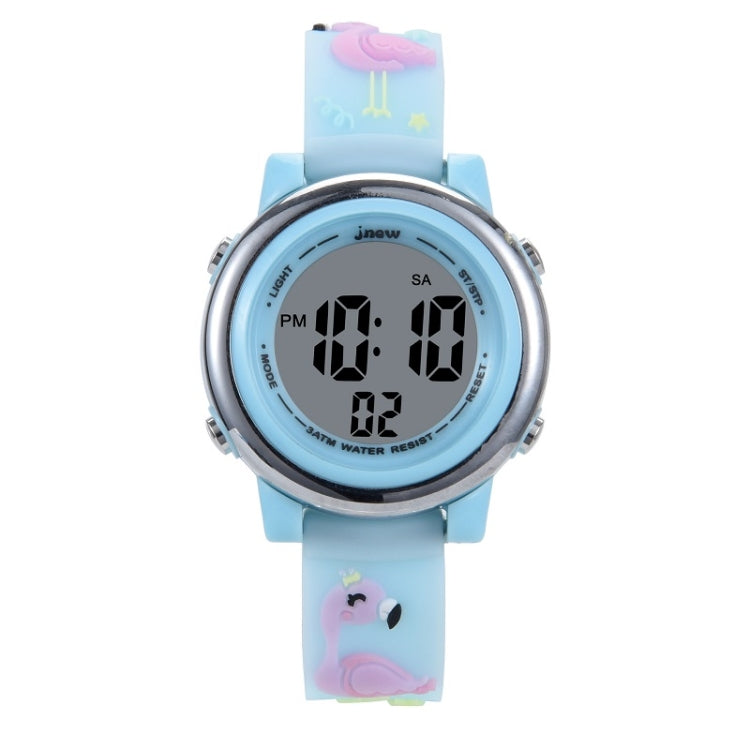 JNEW A380-86576 Student Cartoon Flamingo Waterproof Luminous Multifunction LED Electronic Watch