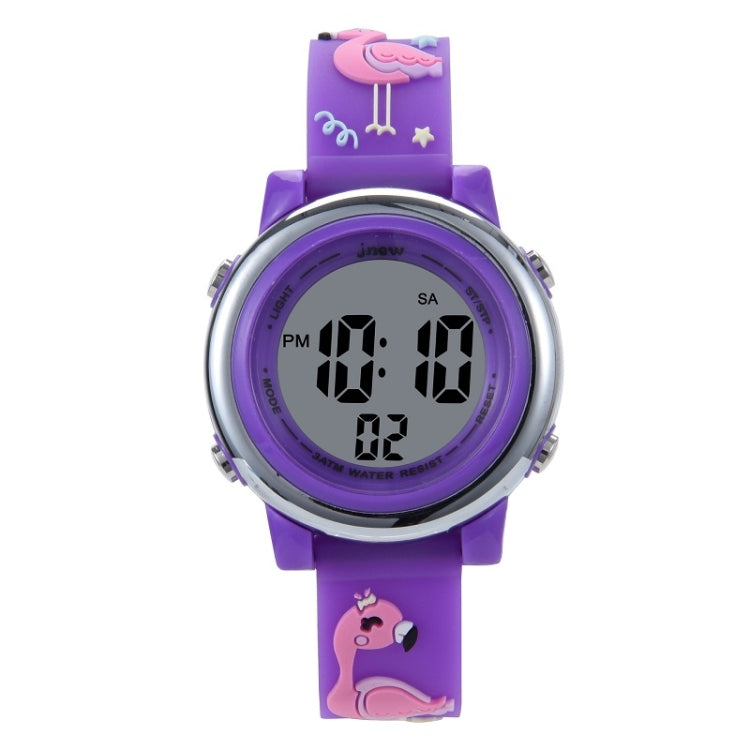 JNEW A380-86576 Student Cartoon Flamingo Waterproof Luminous Multifunction LED Electronic Watch
