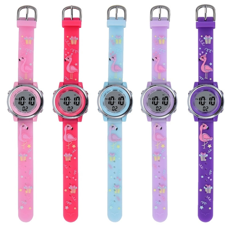 JNEW A380-86576 Student Cartoon Flamingo Waterproof Luminous Multifunction LED Electronic Watch