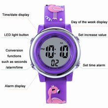 Load image into Gallery viewer, JNEW A380-86576 Student Cartoon Flamingo Waterproof Luminous Multifunction LED Electronic Watch