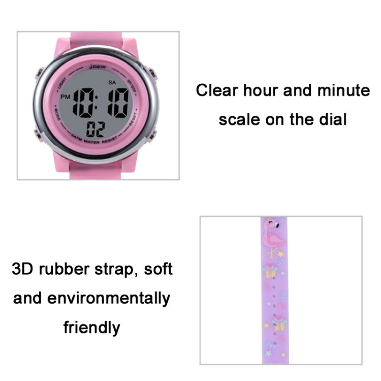 JNEW A380-86576 Student Cartoon Flamingo Waterproof Luminous Multifunction LED Electronic Watch