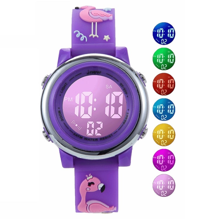 JNEW A380-86576 Student Cartoon Flamingo Waterproof Luminous Multifunction LED Electronic Watch