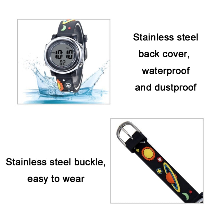 JNEW A380-86294 Children Waterproof Time Cognitive Cartoon Universe Colorful Backlight LED Electronic Watch