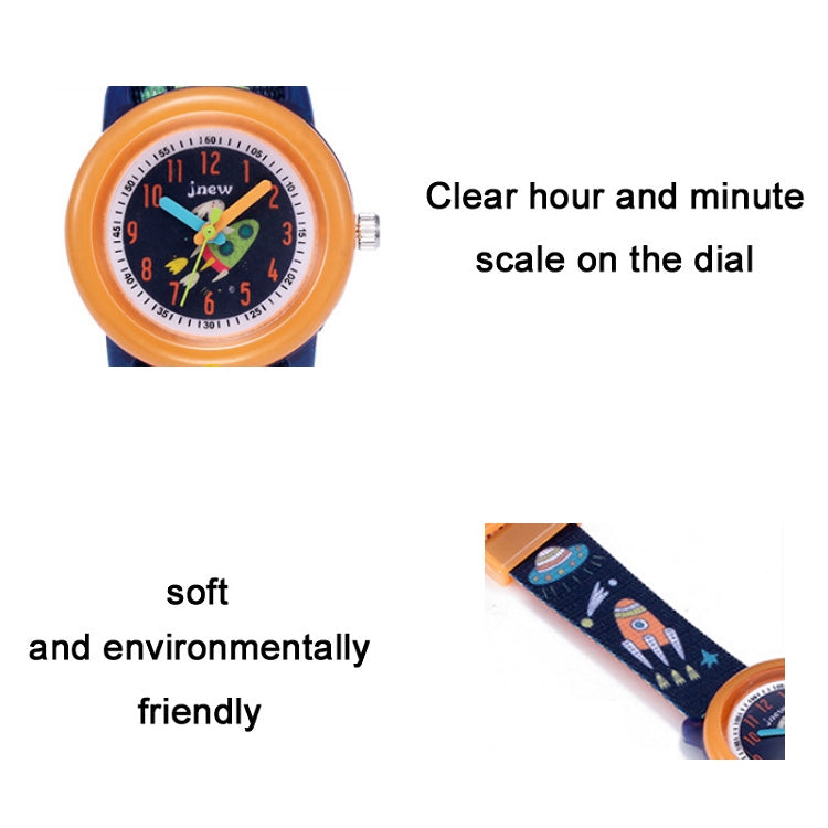 JNEW A369-86408 Children Cartoon Cosmic Starry Sky Waterproof Time Cognitive Ribbon Quartz Watch