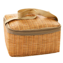 Load image into Gallery viewer, Portable Insulated Thermal Lunch Box Canvas Imitation Rattan Lunch Bag Picnic Container