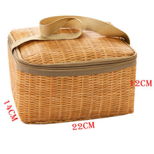 Load image into Gallery viewer, Portable Insulated Thermal Lunch Box Canvas Imitation Rattan Lunch Bag Picnic Container