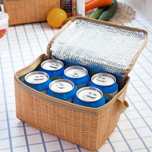 Load image into Gallery viewer, Portable Insulated Thermal Lunch Box Canvas Imitation Rattan Lunch Bag Picnic Container