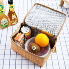 Load image into Gallery viewer, Portable Insulated Thermal Lunch Box Canvas Imitation Rattan Lunch Bag Picnic Container