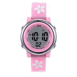 JNEW A380-86195 Children Cartoon Cherry Blossom Waterproof Time Recognition Colorful LED Electronic Watch