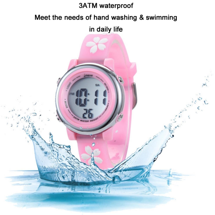 JNEW A380-86195 Children Cartoon Cherry Blossom Waterproof Time Recognition Colorful LED Electronic Watch